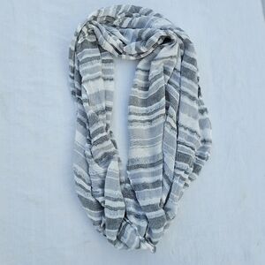 Calvin Klein gray and white Striped Infinity Scarf